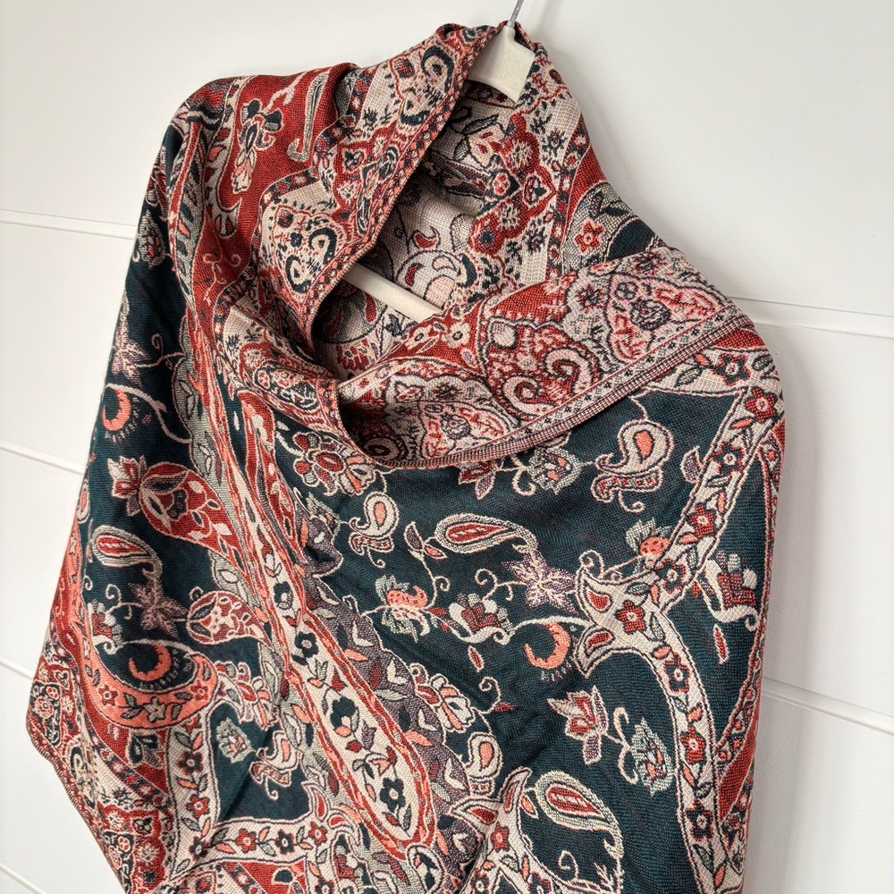 NEW Floral Paisley Patterned 100% Cotton Wrap Scarf with Fringe